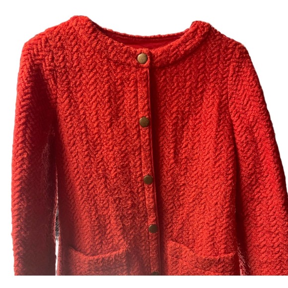 Tabitha Blood Orange‎ Herringbone Wool Knit Jacket XS Anthropologie - Picture 6 of 9